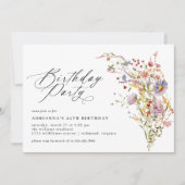 デリケートエレガントワイルドフラワー任意の年齢の大人誕生日 招待状 (正面)