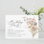 デリケートエレガントワイルドフラワー任意の年齢の大人誕生日 招待状 (スタンド正面)