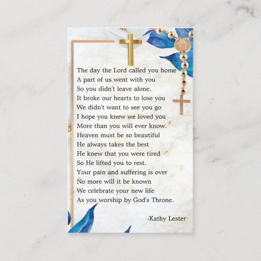 デリケートエレガント赤面記念祈りの言葉フォトカード 名刺 (裏面)