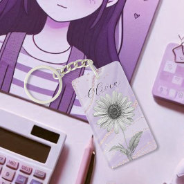 デリケートカスタムラベンダーデイジーフラワー キーホルダー