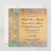 デリケートグランジなブルー結婚ダマスクレース 招待状 (正面)