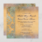 デリケートグランジなブルー結婚ダマスクレース 招待状 (正面/裏面)
