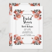 デリケートコーラルピーチバラブライダルシャワー 招待状 (正面/裏面)