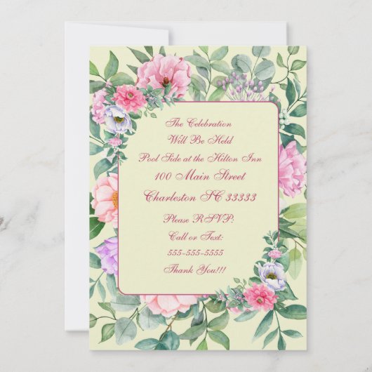 デリケートサマーガーデンパーティーフローラ誕生日 招待状 (裏面)