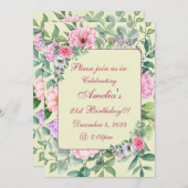 デリケートサマーガーデンパーティーフローラ誕生日 招待状 (正面/裏面)