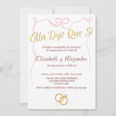 デリケートスペインのピンクボウリングや輪婚約パーティ 招待状 (正面)