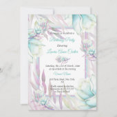 デリケートティール（緑がかった色）紫フローラ水彩誕生日 招待状 (正面)