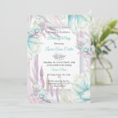 デリケートティール（緑がかった色）紫フローラ水彩誕生日 招待状 (スタンド正面)