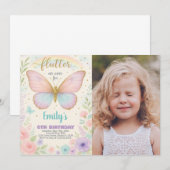 デリケートバタフライ誕生日招待状 招待状 (正面/裏面)