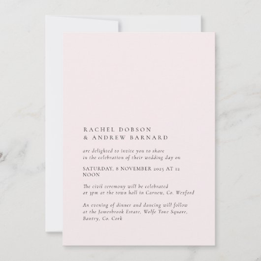 デリケートバラソフト赤面ロマンチック淡い色のピンクシンプル 招待状 (正面)