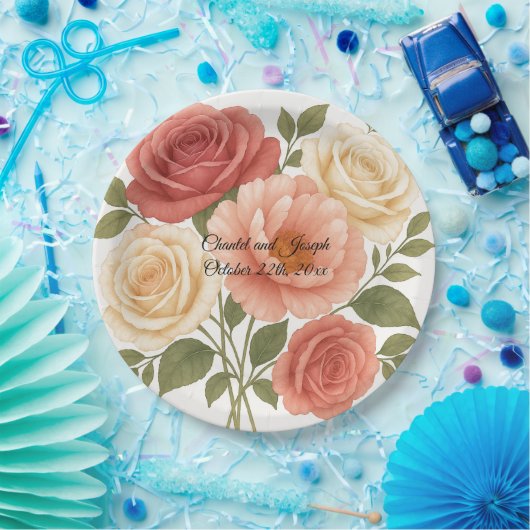 デリケートバラパーソナライズされたパイ結婚ニー ペーパープレート (パーティー)