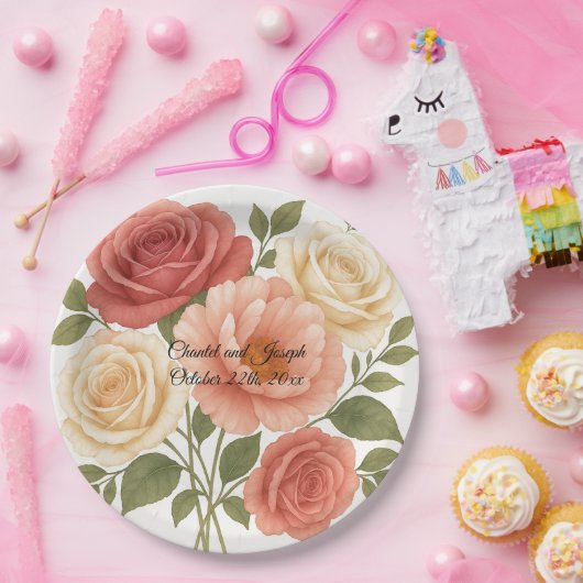 デリケートバラパーソナライズされたパイ結婚ニー ペーパープレート (パーティー)