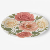 デリケートバラパーソナライズされたパイ結婚ニー ペーパープレート (アングル)