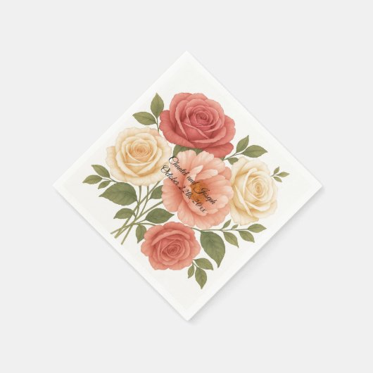 デリケートバラパーソナライズされたプオ結婚ニーズナプキン スタンダードカクテルナプキン (角)