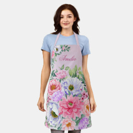 デリケートパステルウォーターカラーサマー花模様 エプロン