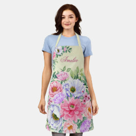 デリケートパステルウォーターカラーサマー花模様 エプロン