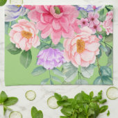 デリケートパステルウォーターカラーサマー花模様 キッチンタオル (折り畳み)