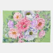 デリケートパステルウォーターカラーサマー花模様 キッチンタオル (横)