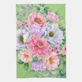 デリケートパステルウォーターカラーサマー花模様 キッチンタオル (縦)