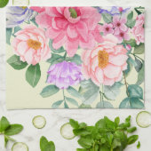 デリケートパステルウォーターカラーサマー花模様 キッチンタオル (折り畳み)