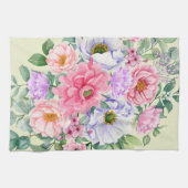 デリケートパステルウォーターカラーサマー花模様 キッチンタオル (横)