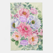 デリケートパステルウォーターカラーサマー花模様 キッチンタオル (縦)