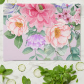 デリケートパステルウォーターカラーサマー花模様 キッチンタオル (折り畳み)