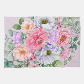 デリケートパステルウォーターカラーサマー花模様 キッチンタオル (横)