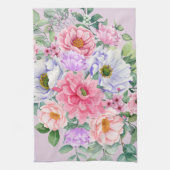 デリケートパステルウォーターカラーサマー花模様 キッチンタオル (縦)