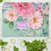 デリケートパステルウォーターカラーサマー花模様 キッチンタオル (折り畳み)