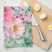 デリケートパステルウォーターカラーサマー花模様 キッチンタオル (四つ折り)