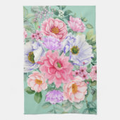 デリケートパステルウォーターカラーサマー花模様 キッチンタオル (縦)