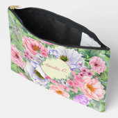 デリケートパステルウォーターカラーフローラ化粧品バッグ アクセサリーポーチ (見開き)
