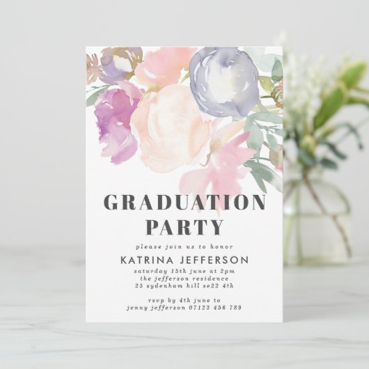 デリケートパステルウォーターカラーフローラ卒業パーティー 招待状 (スタンド正面)