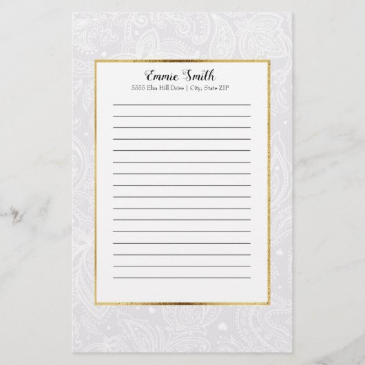 デリケートパーソナライズされたホワイトペイズリーレース 便箋 (正面)