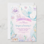 デリケートパープルブルーリトルマーメイド誕生日 招待状 (正面)