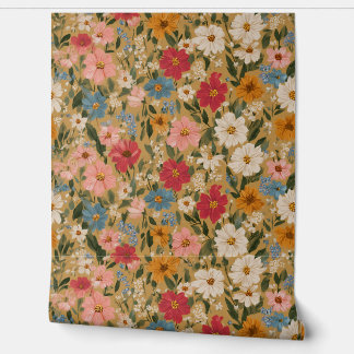 デリケートピンクアンドブルーコテージコアフローラ 壁紙