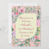 デリケートピンクサマーガーデンパーティーフローラ誕生日 招待状 (正面)