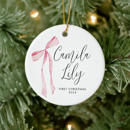 デリケートピンクボウベビーガール初めてのクリスマス セラミックオーナメント (ツリー)