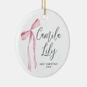 デリケートピンクボウベビーガール初めてのクリスマス セラミックオーナメント (右)