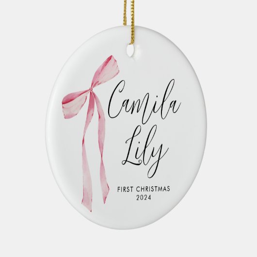 デリケートピンクボウベビーガール初めてのクリスマス セラミックオーナメント (右)