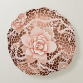 デリケートピンクローズレースラウンド装飾用クッション ラウンドクッション (裏面)