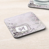 デリケートフェミニンな紫の薄紫フローラモノグラムの コースター (左側)