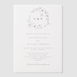 デリケートフォーマルモノグラムフローラ結婚リース ベラム紙招待状