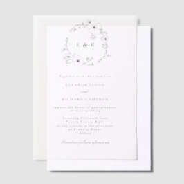 デリケートフォーマルモノグラムフローラ結婚リース ベラム紙招待状