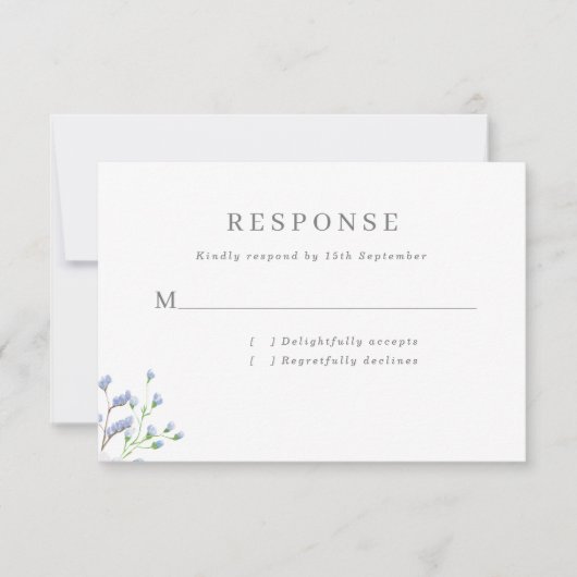 デリケートフランスのブルーリージェンシー結婚フラワーズ 出欠カード (正面)