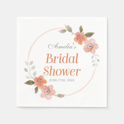 デリケートフローラオレンジブライダルシャワー スタンダードカクテルナプキン (正面)