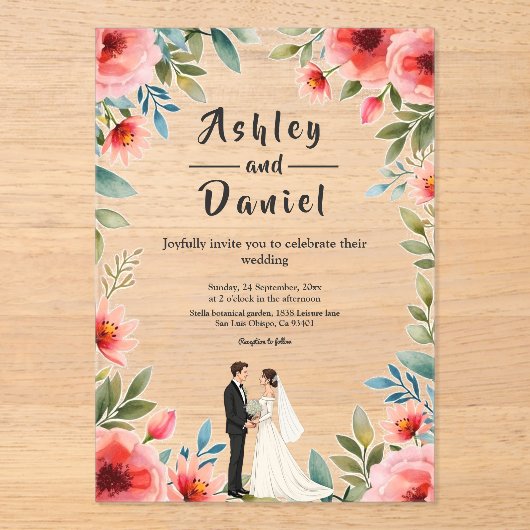 デリケートフローラガーデン新郎新婦サマー結婚ズ アクリル招待状 (正面)
