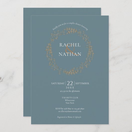 デリケートフローラガーランド |カップルのシャワー 招待状 (正面/裏面)