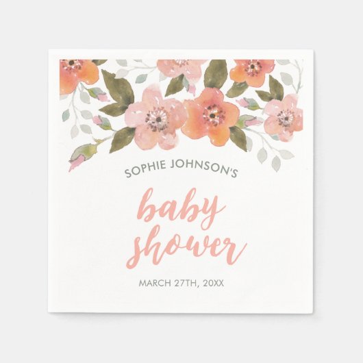デリケートフローラピーチベビーシャワー スタンダードカクテルナプキン (正面)